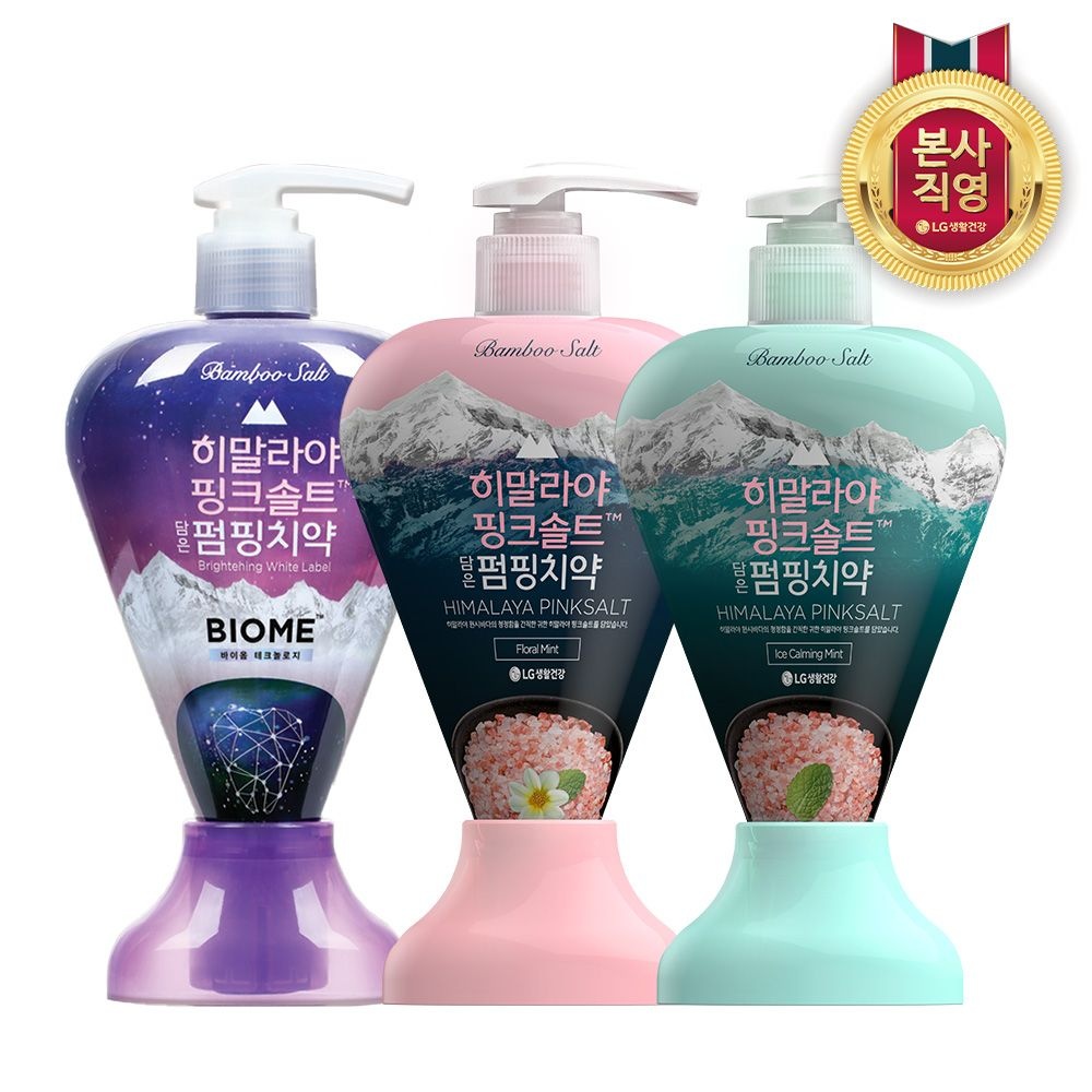 [롯데온] 히말라야 핑크솔트 펌핑치약(바이옴/플로럴/아이스 택1) 285g 2개 포토리뷰 엘포인트 300(11,770원/무료)