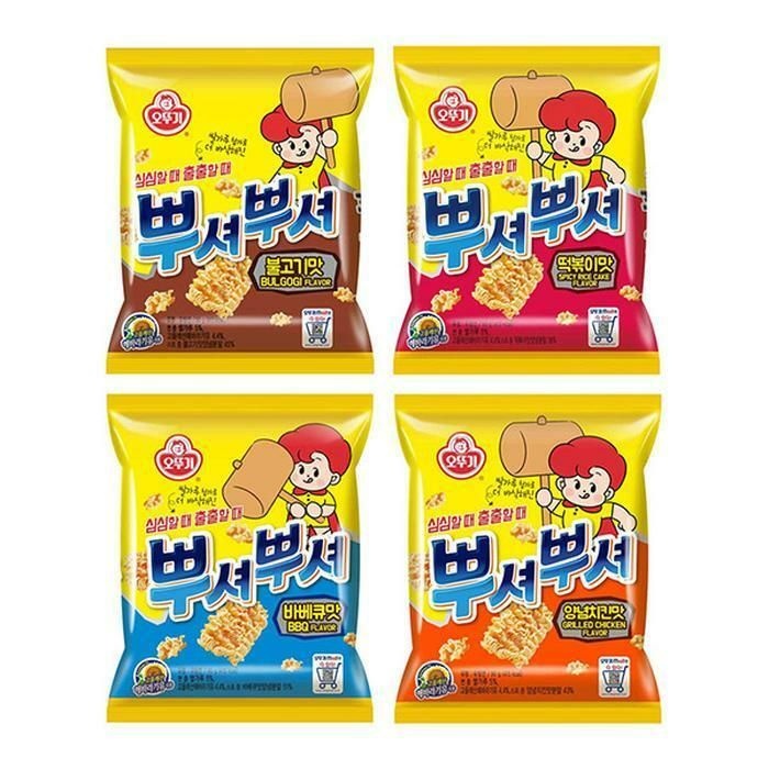 (현대Hmall) 스낵 오뚜기 뿌셔뿌셔 불고기맛6개+바베큐맛6개+양념치킨맛6개+떡볶이맛6개 90g  24개
