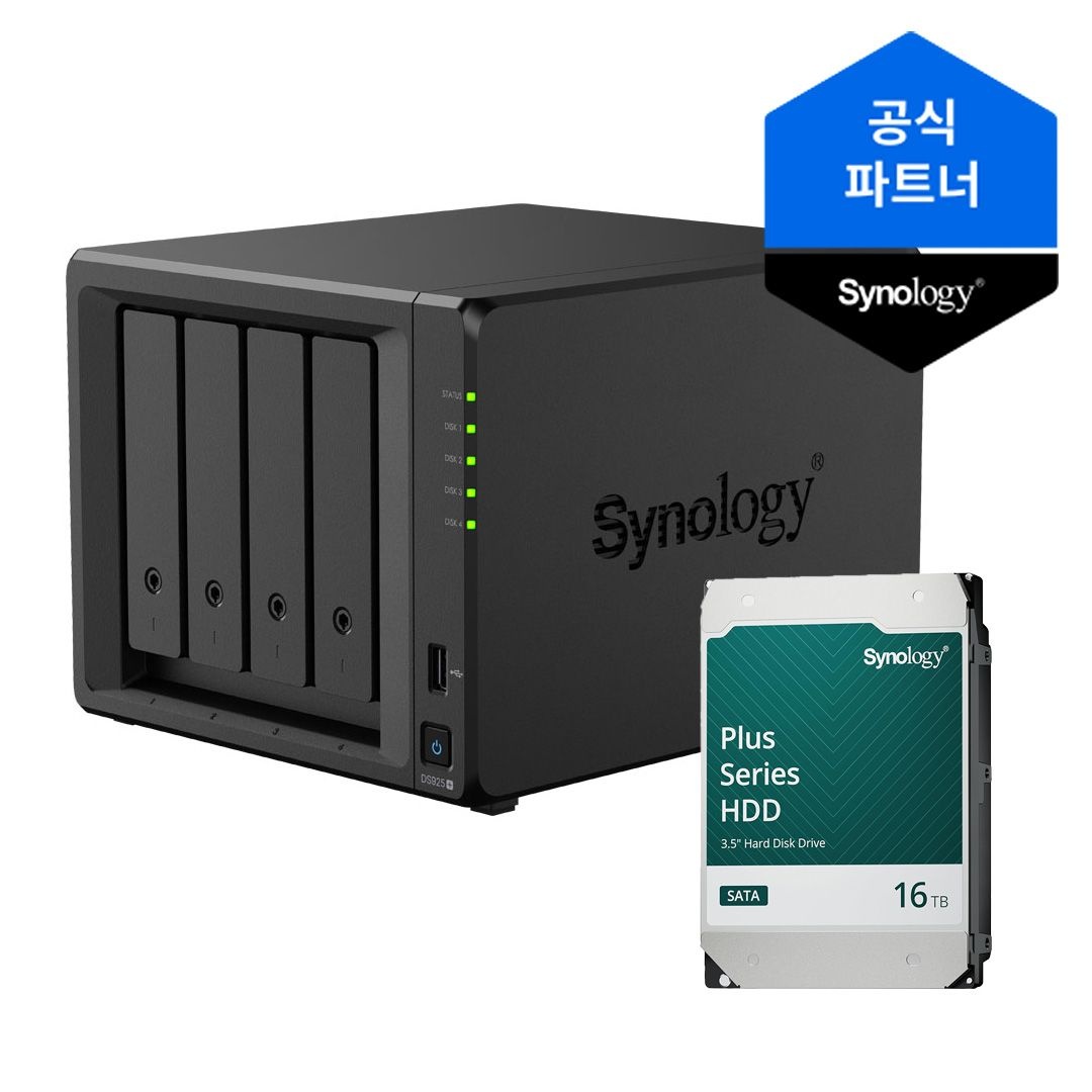 [오늘출발] 시놀로지 [10% 카드할인] 시놀로지 나스 DS925+ 4베이 16TB(16TBx1) HAT3310 정품HDD