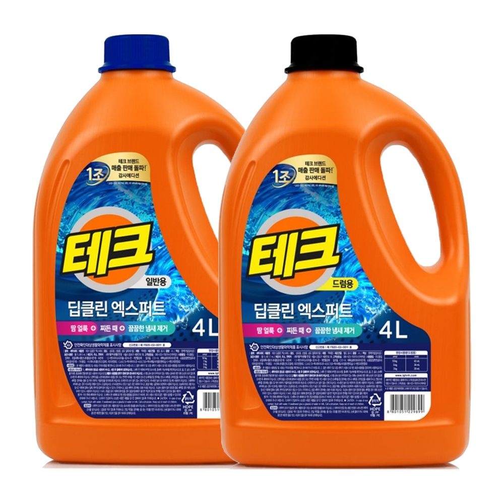 [롯데백화점] LG생활건강 테크 딥클린 엑스퍼트 세제 4L 일반/드럼 선택1