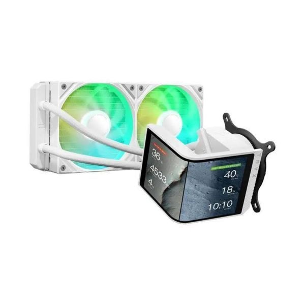 [해외] TRYX 트릭스 PANORAMA SE 240 ARGB 화이트 240mm AIO 회전식 6.67인치 AMOLED 곡면 스크린 3D 아나모픽 효과 맞춤형 쿨러 Asetek Ad