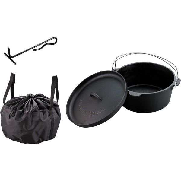 [해외] Captain Stag 캡틴스태그 Dutch Oven 세트 캐스트 Iron No Seasoning Required Includes Lid Lifter and 스토리지 백 397879