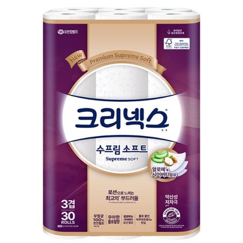 [온누리7%혜택]크리넥스 수프림소프트 3겹 27m 30롤 (크리넥스 수프림소프트 3겹 27m 30롤 - 1개)