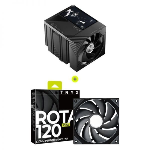 [해외] TRYX 트릭스 TURRIS 620 CPU 공랭 쿨러 5.0인치 IPS 맞춤형 스크린 280W TDP ROTA PRO 120 고성능 LCP 케이스 팬 번들 313621