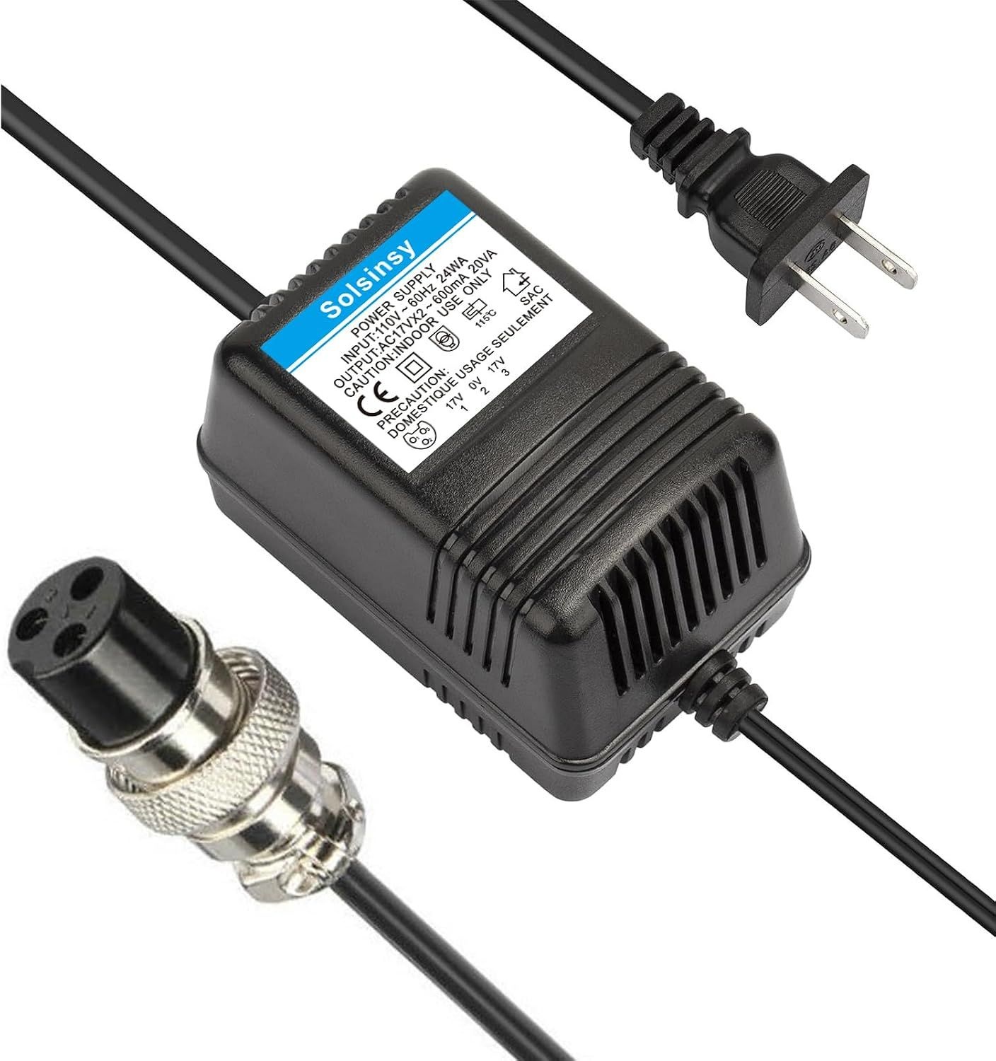 솔신시 믹서 전원 공급 혼합 콘솔 AC 어댑터 3핀 커넥터 페달보드 장치 17VX2 600mA, 야마하 MG166CX/MG166C/F4/F7/6FX/MG82X