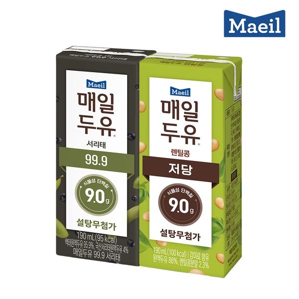매일두유 렌틸콩 190ml 24팩 + 99.9 서리태 190ml 24팩 (총 48팩)