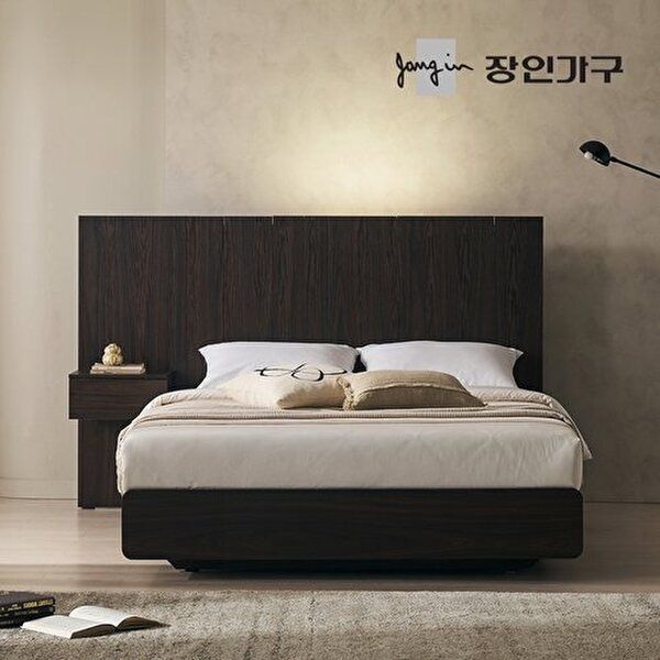 장인가구 [장인가구]까르뎅차콜 E0등급 LED 호텔 평상형 침대 프레임 Q +400협탁1