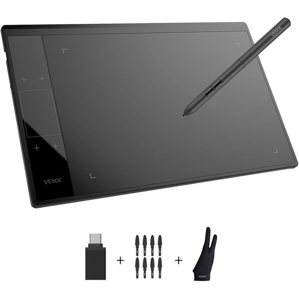 [해외] VEIKK A30 V2 드로잉 태블릿 10x6인치 그래픽 8192단계 필압 감지 배터리 펜 터치패드 4개의 단축키 컴퓨터용 패드 Mac Wi