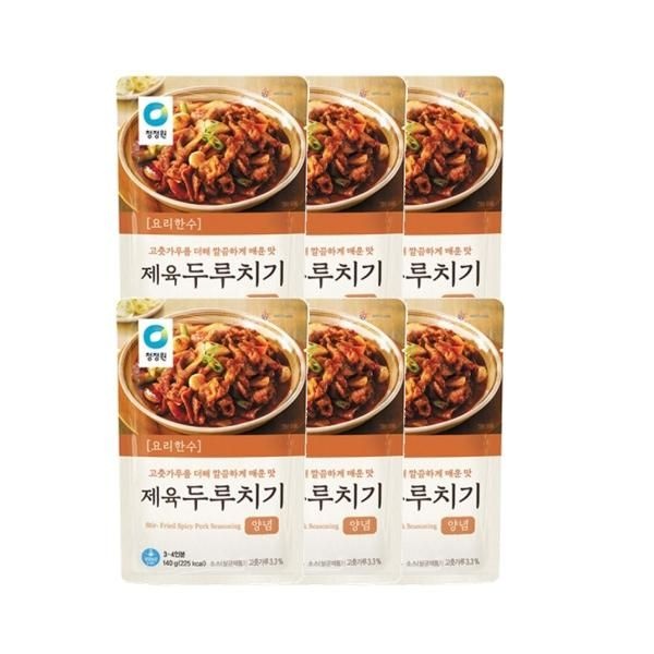 청정원 청정원 요리한수 제육두루치기양념 140g 6개 캠핑 요리초보 집들이 자취 간편식
