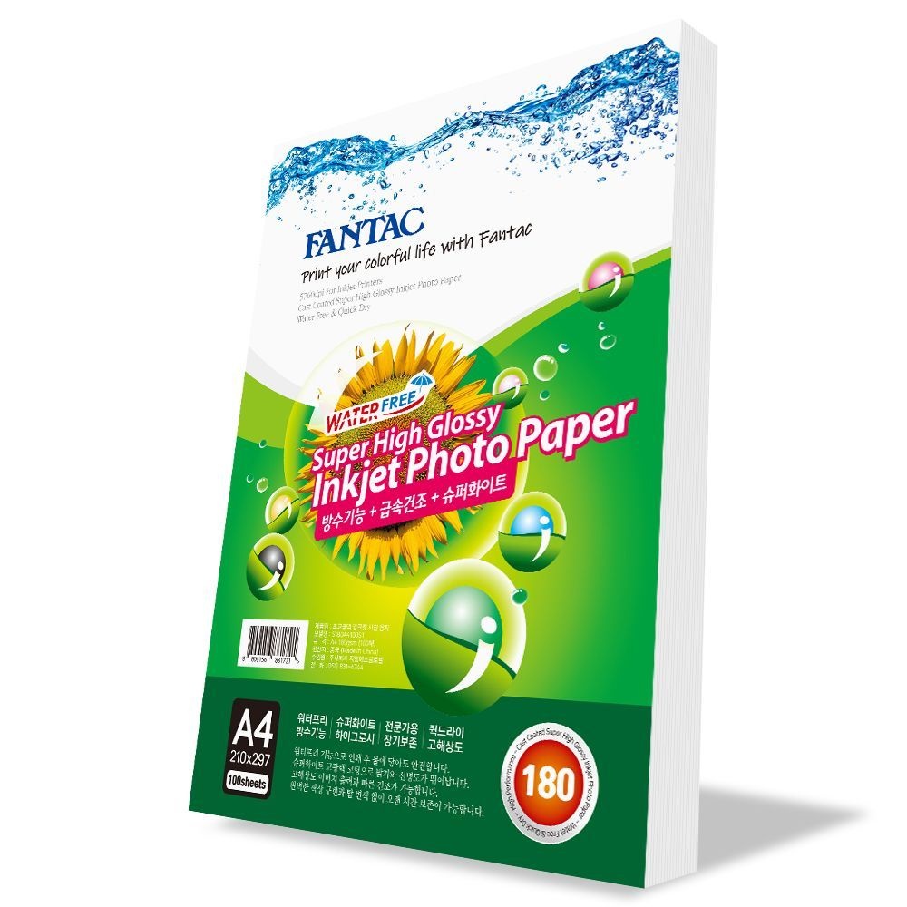 100장 포토용지 SHG 180gsm A4 팬텍 사진인화지