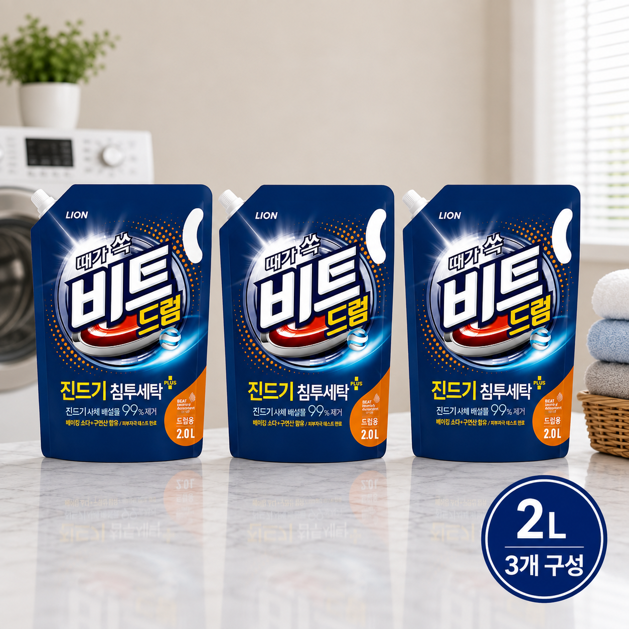 비트 진드기 침투세탁 액상세제 드럼용 리필 2L X 3개 하루템