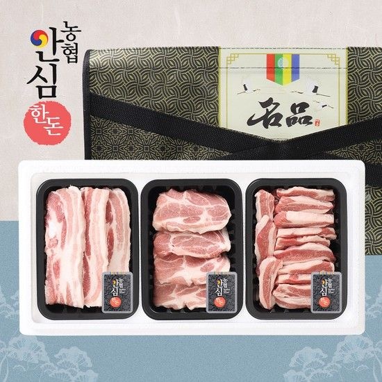 농협식품 안심한돈] 무항생제 플랜P 선물세트 8호 1.2kg(삼겹살400목살400가브리살400)
