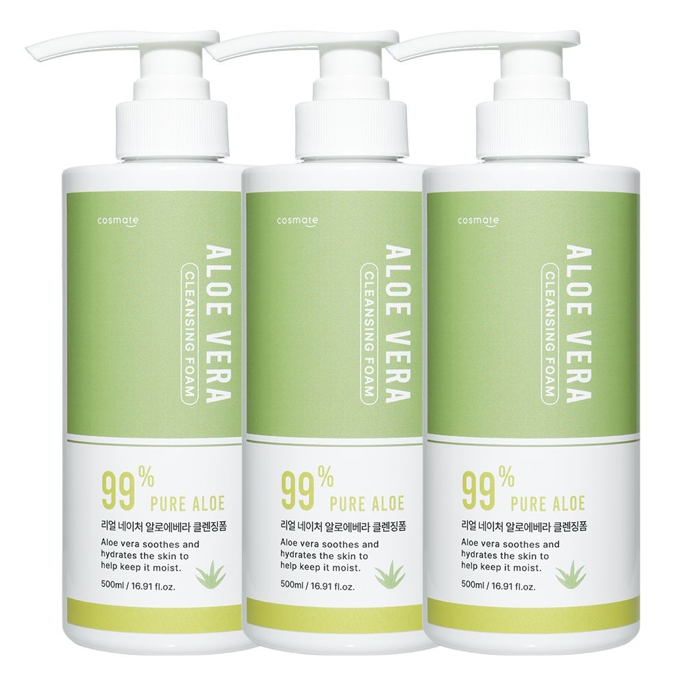 [오늘출발] COSMATE 코스메이트 네이처 알로에베라 클렌징폼 500ml 3개