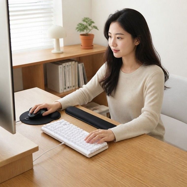 컴퓨터 사무용 손목 쿠션 마우스 받침대 블랙 메모리폼 패드 수납 정리
