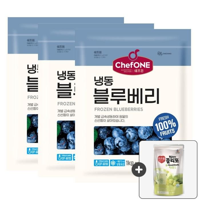 [쉐프원] 냉동 블루베리 3kg+플리또주스 청포도증정 130ml