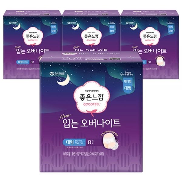 좋은느낌 입는 오버나이트, 대형, 8매, 4개
