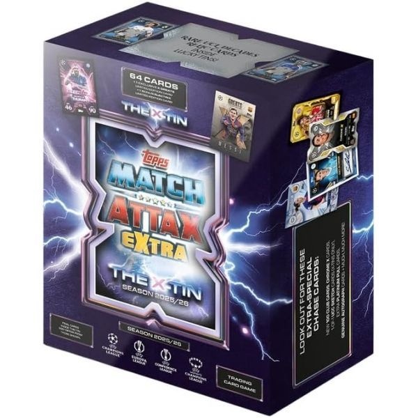 [해외] Topps UCC Match Attax Extra 2026 - X 틴 카드 64장과 Greats 한정판 1장, 보너스 Electrix 1장이 포함되어 있습니다.
