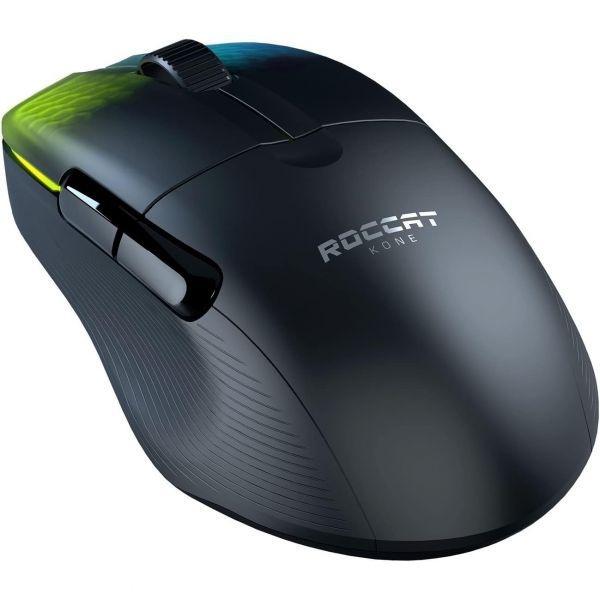 [해외] ROCCAT Kone Pro Air 게이밍 PC 무선 마우스 19K DPI 광학 센서 AIMO RGB 조명 및 알루미늄 스크롤 휠을 탑재한 인체공학적