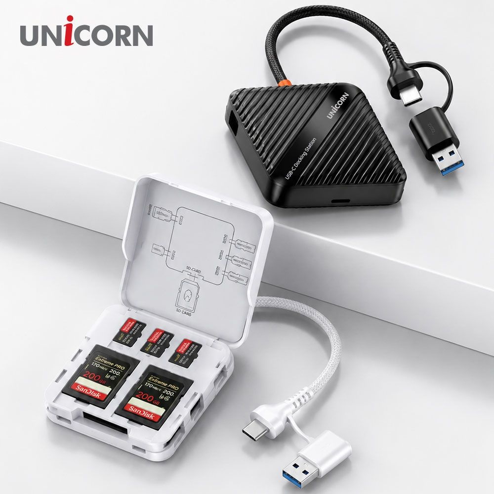 [오늘출발] 유니콘 6in1멀티카드리더기 메모리보관케이스 USB3.2 Gen1허브 듀얼켄넥터 XC-9000M