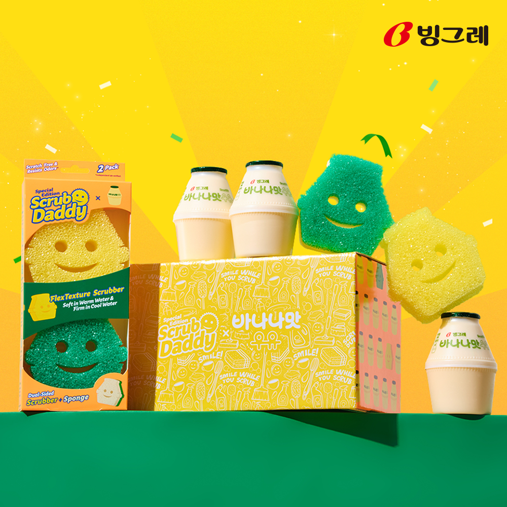 [콜라보 기획] 바나나맛우유 x 스크럽대디 한정판 선물세트(바나나맛우유 240ml X 6개 + 수세미 2팩)