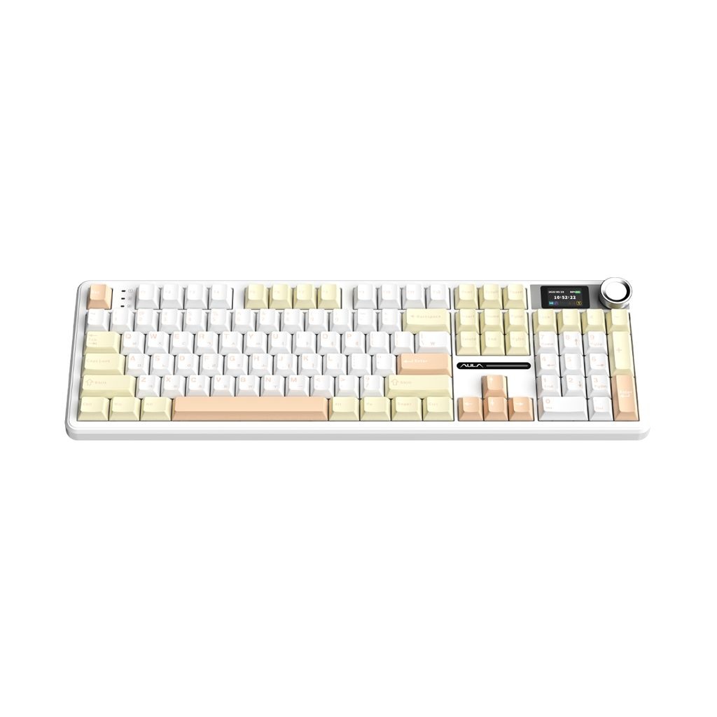 [오늘출발] AULA F108Pro 유무선 아우라 독거미 LCD 기계식키보드 국내정품 치즈 화이트, 저소음 바다축