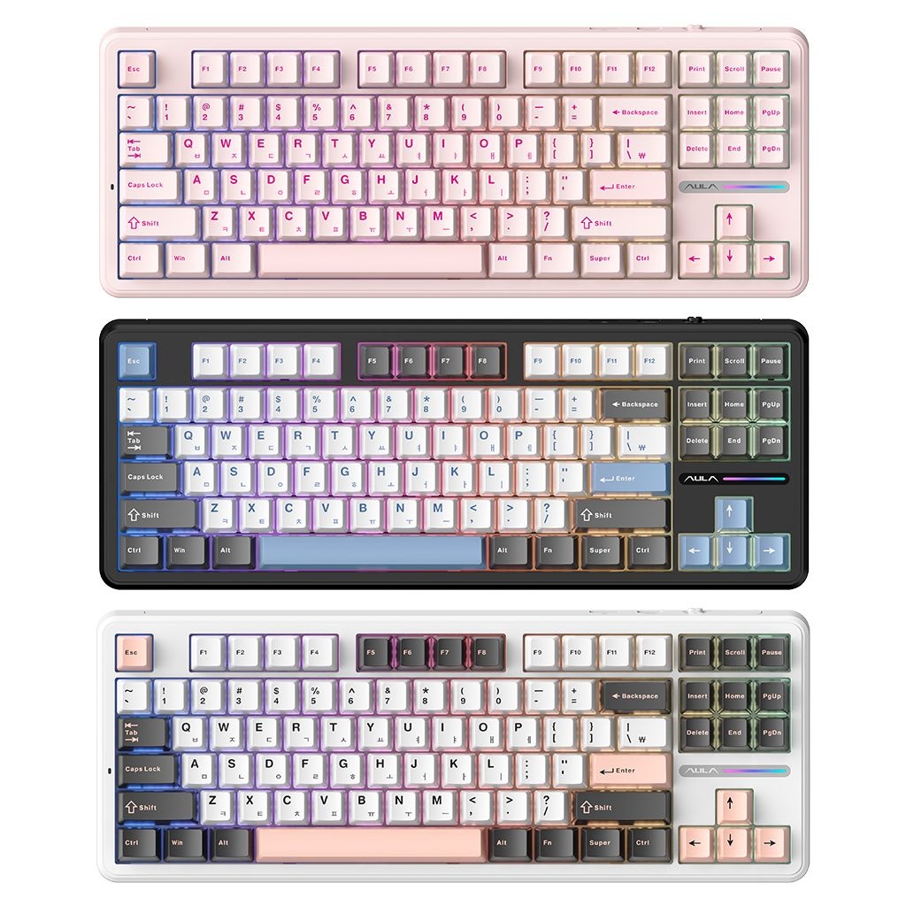 AULA F87Pro 유무선 독거미 한글 기계식 키보드 펀키스 국내 정품 블러쉬 핑크, LEOBOG 저소음로즈축