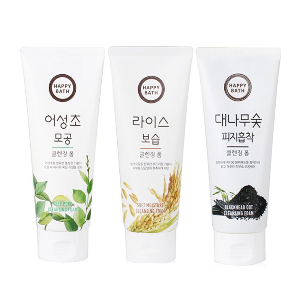 [오늘출발] 해피바스 어성초 모공/라이스 보습/대나무숯 피지케어 클렌징폼 200g 3종중 선택
