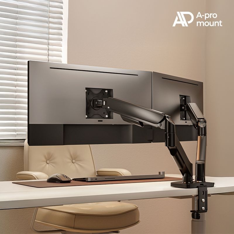 아프로마운트 AP-D97B 가스스프링 듀얼 모니터암 거치대 브라켓 / 각 9kg / 32인치까지 거치 가능