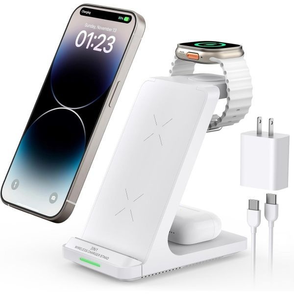 [해외] 무선 충전 스테이션 Apple Watch Ultra Series 11 10 9 8 7 6 SE 5 4 3 2 아이폰호환 17 16 15 14 13 12 Pro Max Plus Air X XS XR Airpods 등