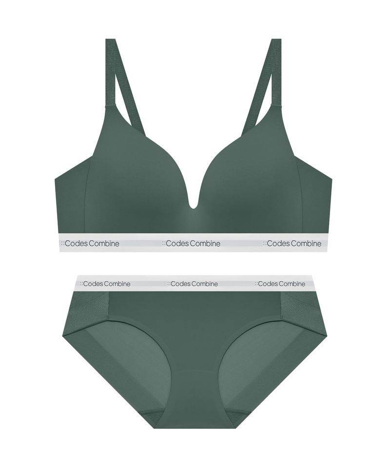 CODES COMBINE INNERWEAR 쉘론 트라이앵글 퓨징 노와이어 브라 햄팬티 세트_뮤트그린 122114