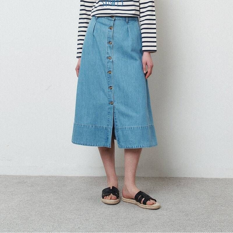 르몽생미셸 데님 여성 스커트 JABILA CHAMBRAY SKIRT_Blue_LST_A0SK02WBL10 V6W9X2Y4 K4L9M2N5