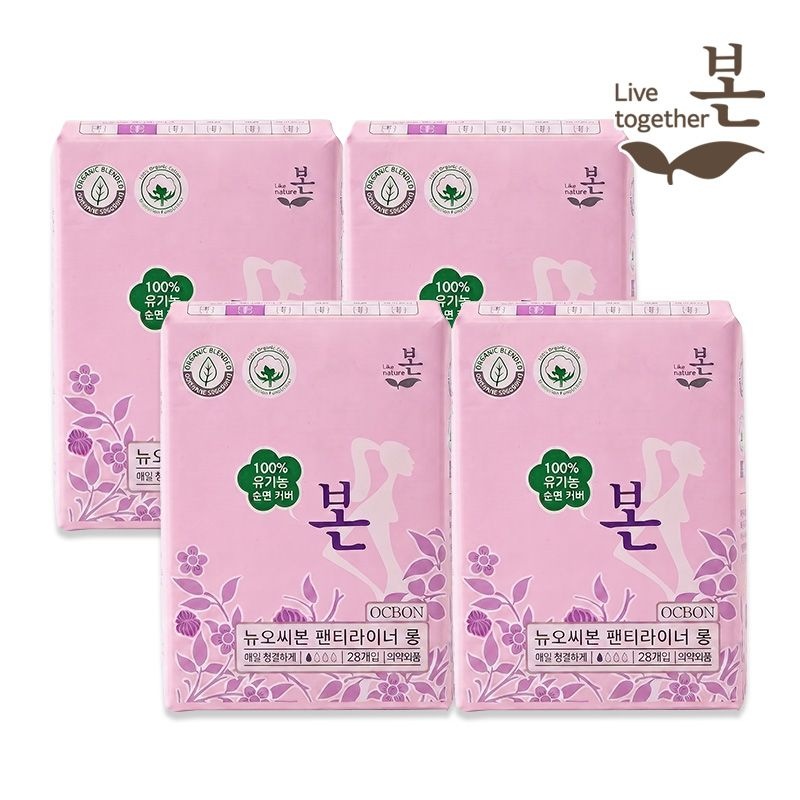 [유기농본] 생리대 유기농 순면커버 롱팬티라이너 28개입 x 4팩
