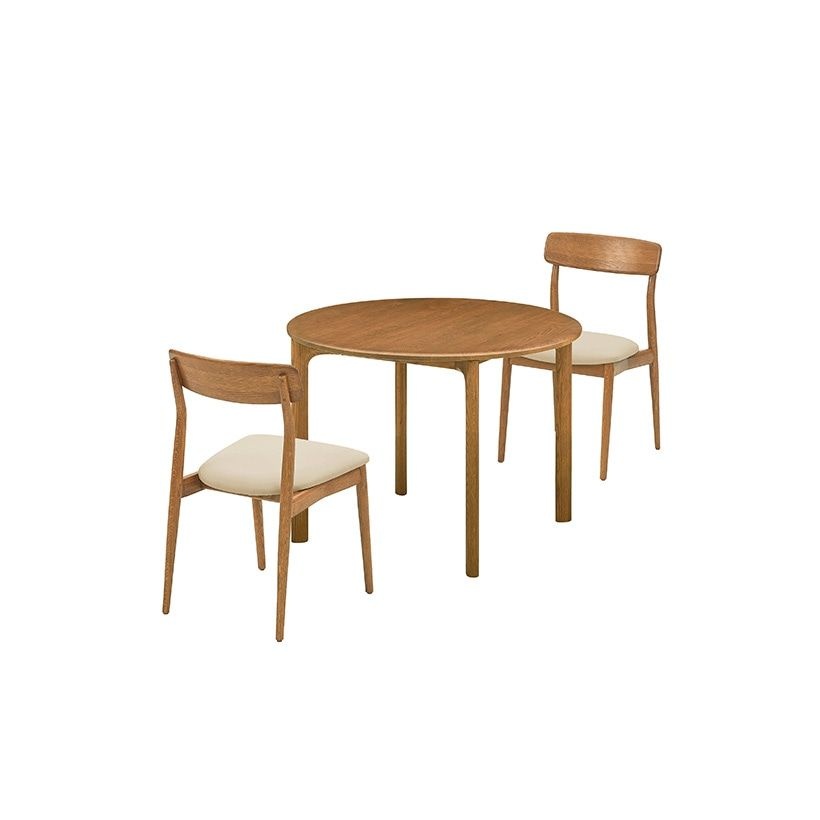 까사미아 MK2 우드 원형테이블 2인세트 100cm 브라운_체어 2EA