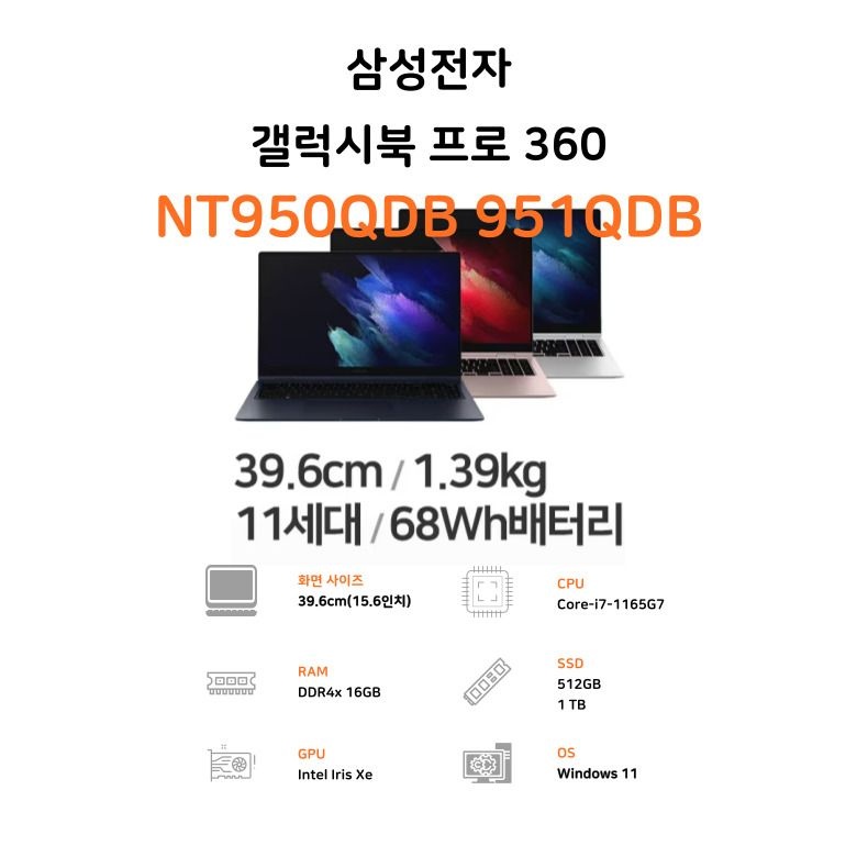 삼성 갤럭시북 Pro 360 NT951QDB I7-1165G7/DDR4 16G/SSD512G/15.6 AMOLED 터치스크린/WIN11프로