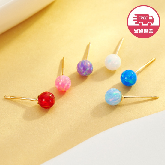 [비앤비골드] 당일발송 14K 오로라 오팔 볼 귀걸이 4mm 한쌍 JAE40524