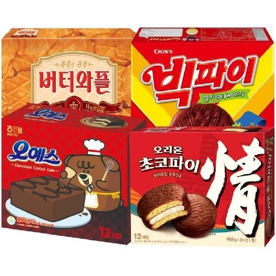 인기과자4종 초코파이 468g+오예스 360g+버터와플316g+빅파이324g
