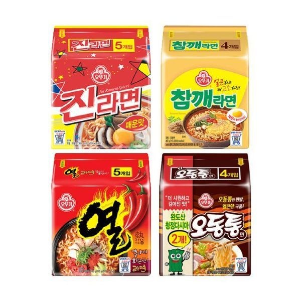 sellerhub [하프클럽]봉지라면 4종 혼합 / 진라면 매운 (5입)1팩 + 열라면 (5입)1팩 + 오동통면 (5입)1팩 + 참깨라면(4입)1팩