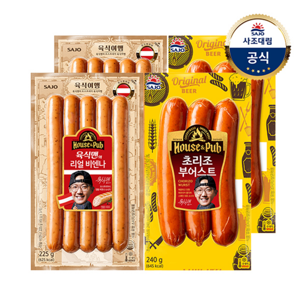 사조 [사조대림] [대림냉장] 하우스N펍 육식맨의 리얼비엔나 225g x 2개 + 초리조부어스트 240g x 2개