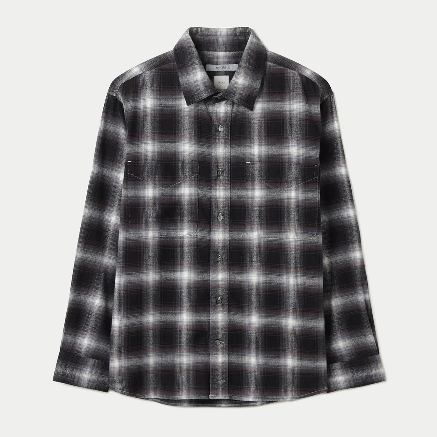 [정상가 199,000원] 블랙 옴브레 체크 릴렉스 셔츠(SASFW25551BKX)