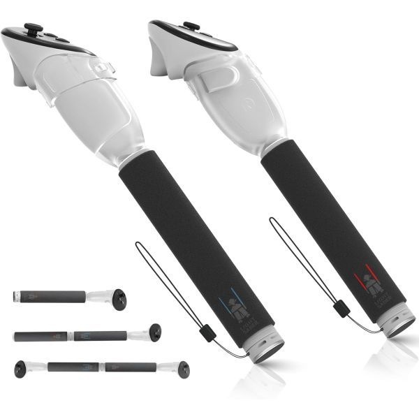 [해외] Hibloks 3 in 1 핸들 부착 장치 Meta Quest Oculus 3S 컨트롤러 호환 Beat Saber Baseball Golf Club VR Gorilla Tag용 롱 암 그립 액세서