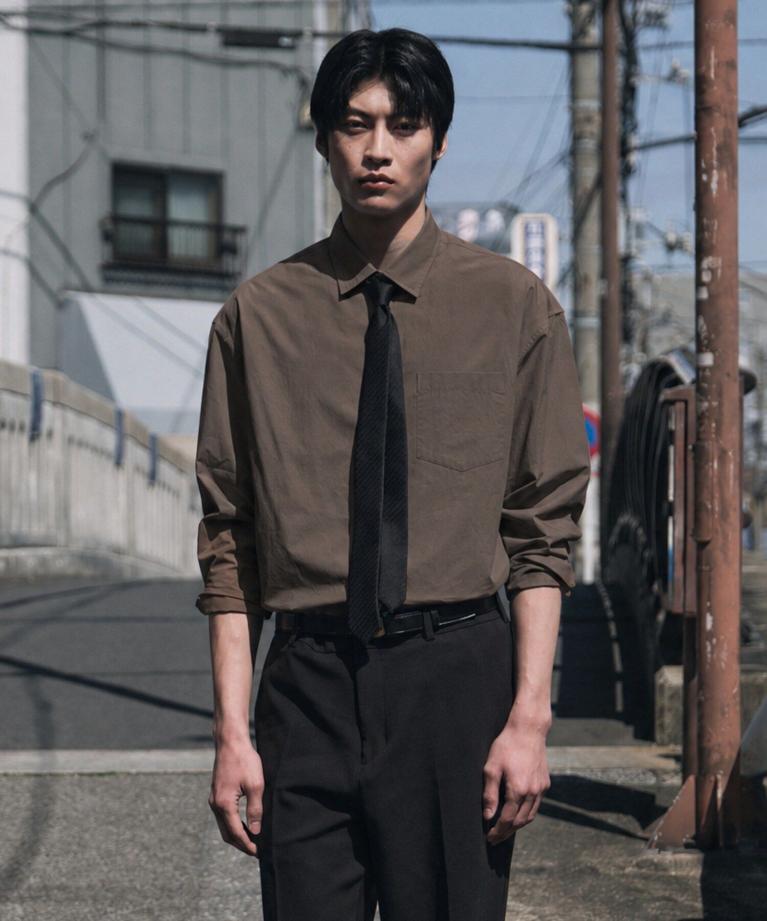 [디엠스]고밀도 면100 바이오 워싱 셔츠_브라운 (세미 오버핏)_LDSXA64OSH