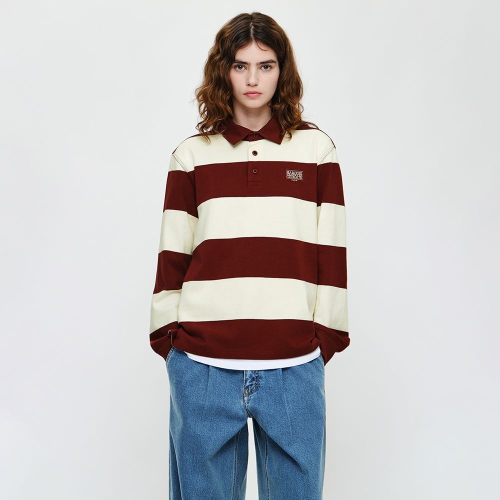 마리떼프랑소와저버 SMALL CLASSIC LOGO RUGBY COLLAR LONG SLEEVE TEE burgundy