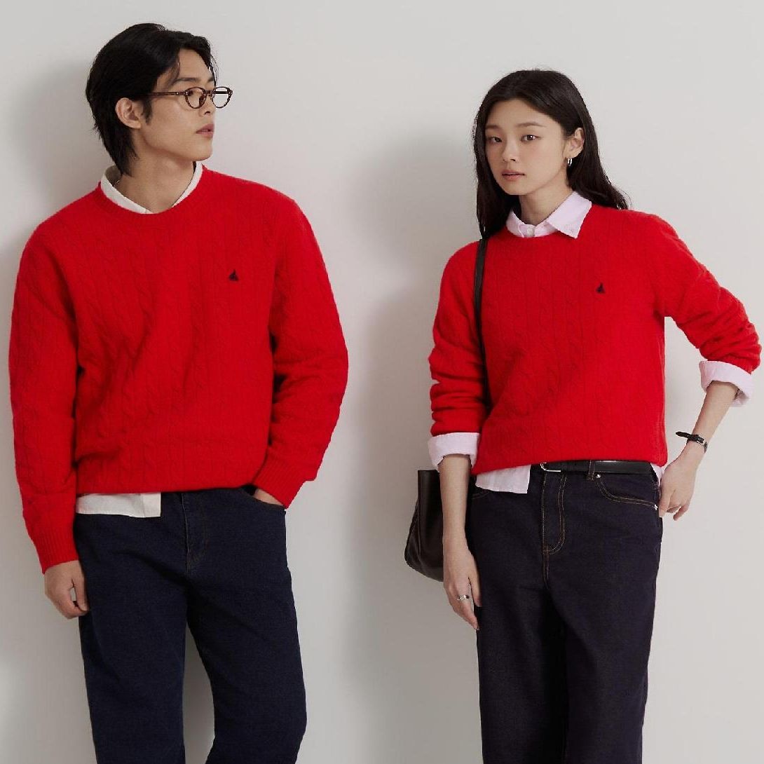 [롯데백화점] 빈폴 멘 [FW26][Essential] 케이블 라운드 니트 - 레드 :BC6851E056