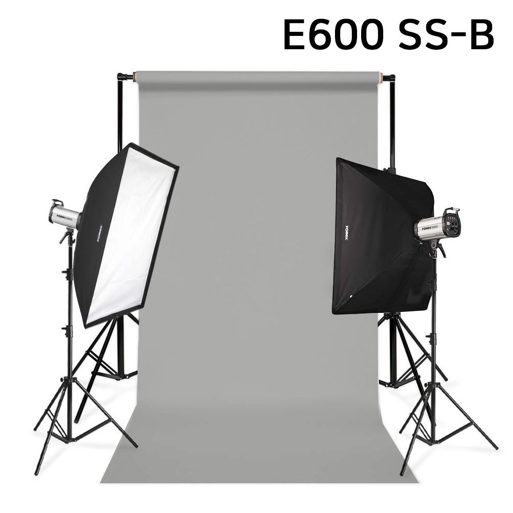 마요샵 포멕스 사진조명 스튜디오 촬영 세트 (E600 SS-B) 이동형 배경시스템 (배경지135cm 그레이) 쇼핑몰 악세서리
