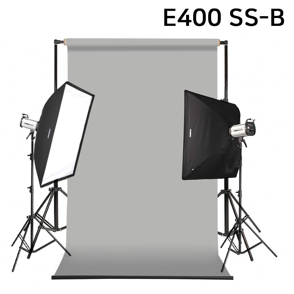 마요샵 포멕스 사진조명 스튜디오 촬영 세트 (E400 SS-B) 이동형 배경시스템 (배경지135cm 그레이) 쇼핑몰 의류 패션