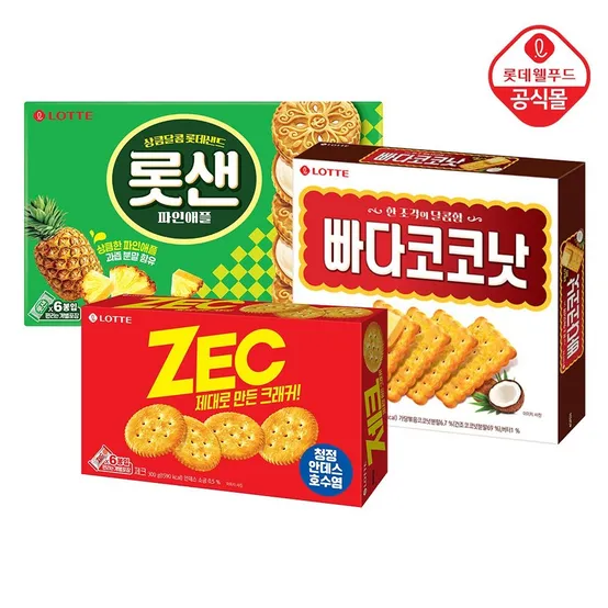 제크 300gx1개+빠다코코넛 300gx1개+롯데샌드 파인애플 315gx1개