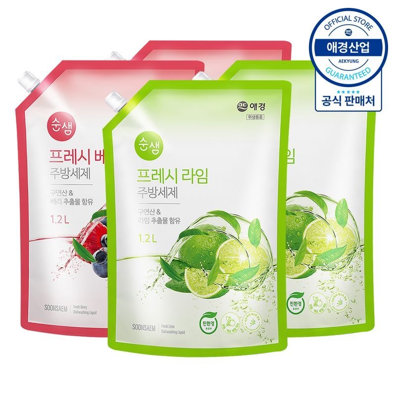 애경 [애경] 순샘 프레시 주방세제 리필 1.2L x4개
