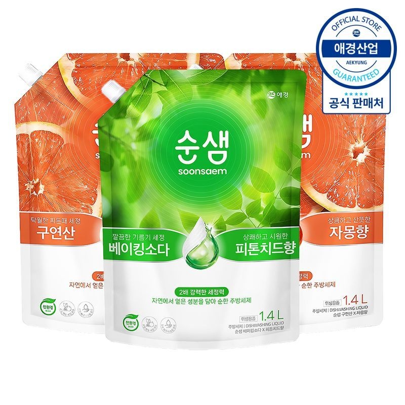 애경 [애경] 순샘 믹스앤매치 주방세제 리필 1.4L x3개