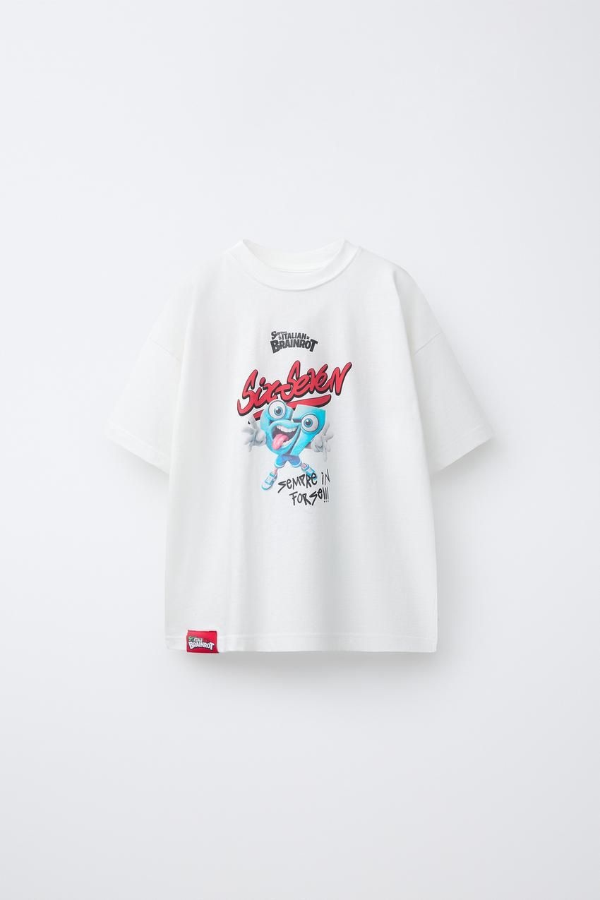 국내배송 ZARA 자라 주니어 키즈 SIX SEVEN SKIFIDOL ITALIAN BRAINROT 프린트 티셔츠 화이트 7878703250 2133717