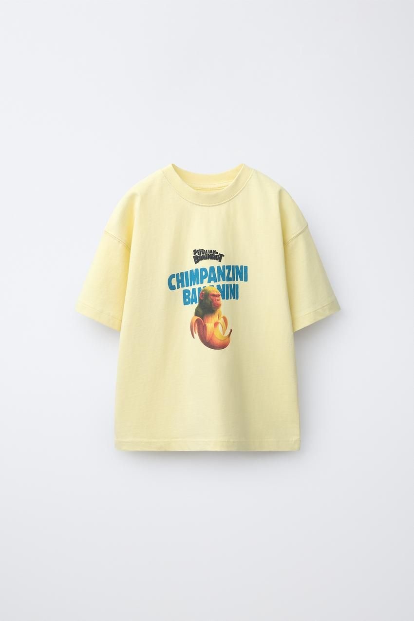 국내배송 ZARA 자라 주니어 키즈 SIX SEVEN SKIFIDOL ITALIAN BRAINROT 프린트 티셔츠 노랑 3854789300 2133695